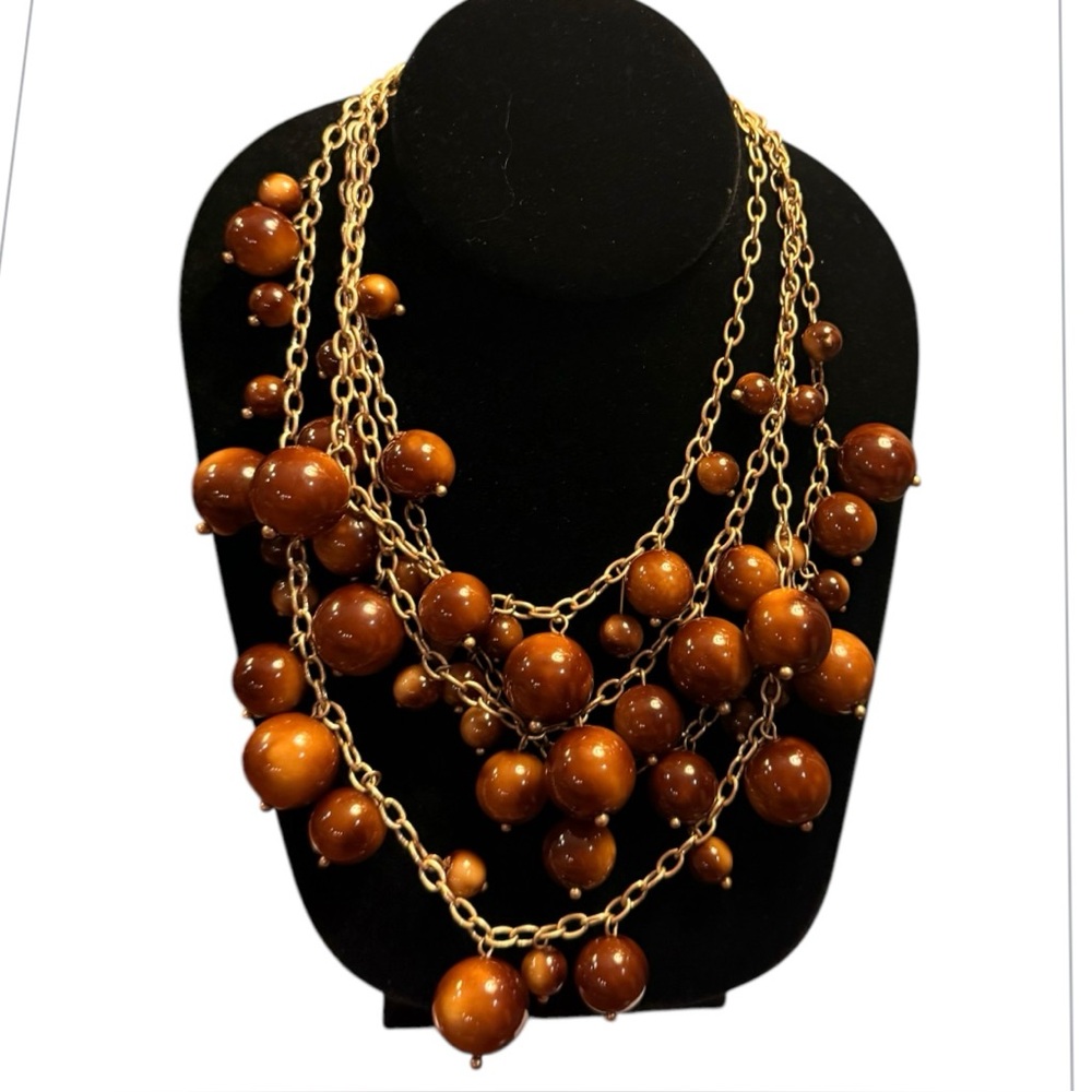 J. Crew Multi-Strand Brown Bead Statement Necklace